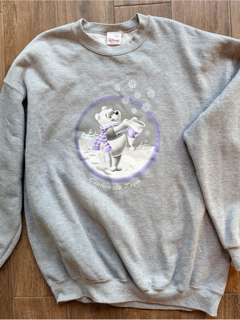 Disney Gray Crewneck Sweater with Polar Bear and Purple Accents
